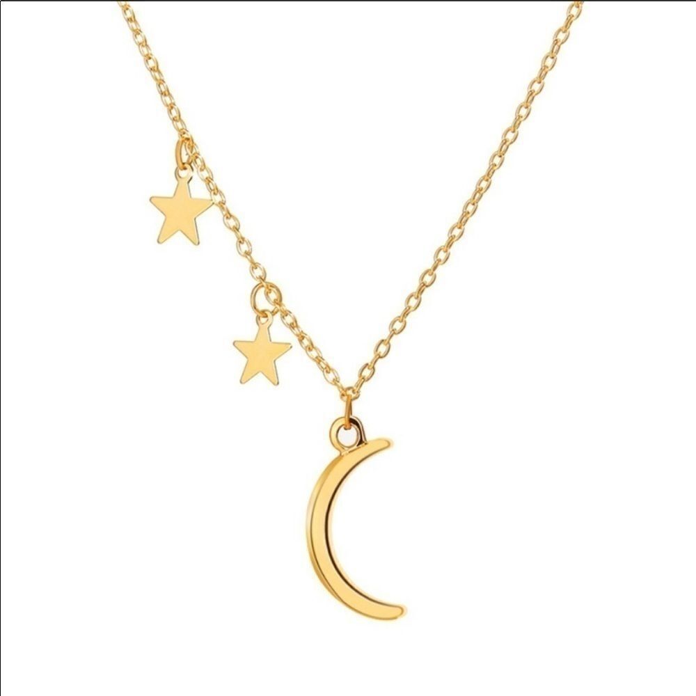 Necklace Dainty crescent moon and stars cute